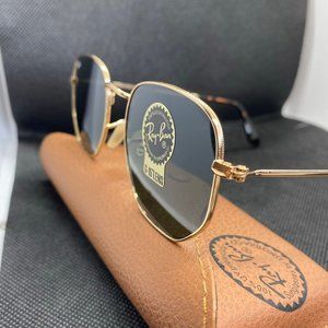 Ray-Ban Hexagonal Gold Green Sunglasses